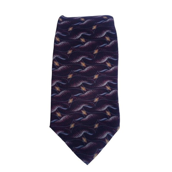 Men's Dress Necktie Tie Van Heusen Purple Yellow Diamond Geometric Pattern Silk - Picture 1 of 2